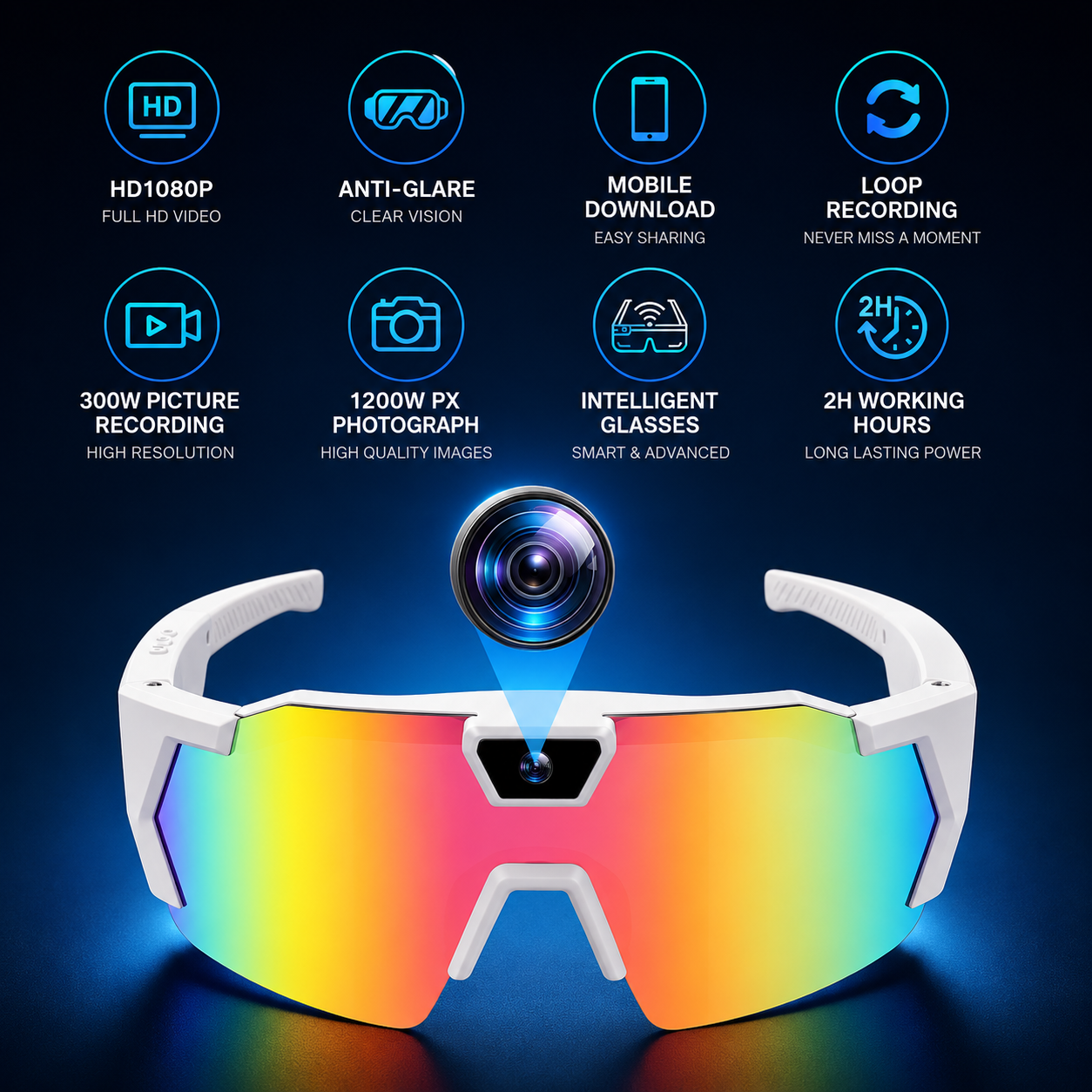 Veloptik Mach Camera Sunglasses - HD POV Video Sport Glasses for Cycling, Skiing & Watersports
